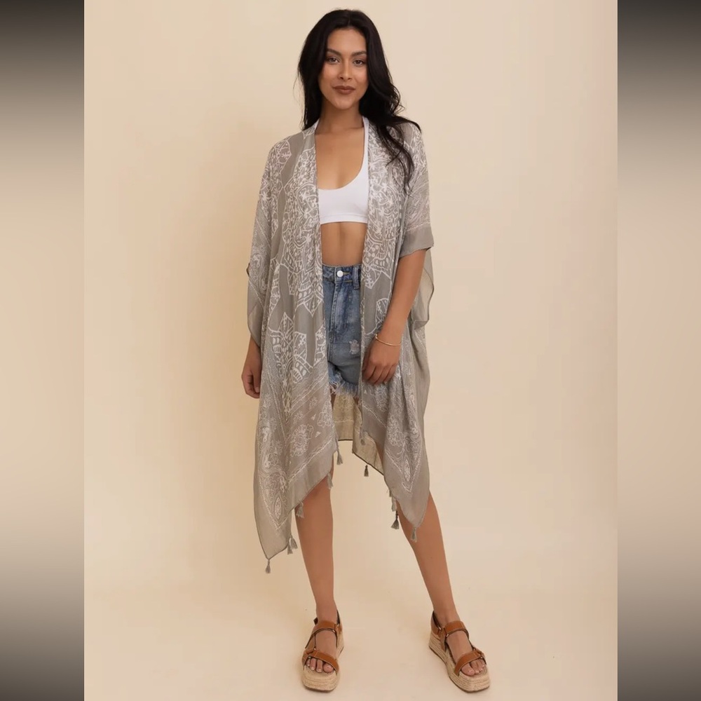 Mandala Kimono with Tassels- OLIVE
